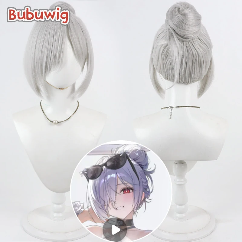 Bubuwig Synthetic Hair Cinderella Cosplay Wigs With Buns Nikke The Goddess of Victory Cinderella Silver White Wig Heat Resistant