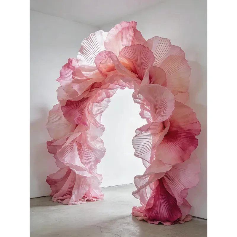 Pink Gradient Organza Petal Tunnel Giant Flower Organza Arch for Wedding Ceremony & Event Decor