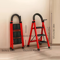 3-Step Multi-Functional Thickened Metal and Plastic Foldable Ladder - Portable Small Pedal Stairs for Home Use