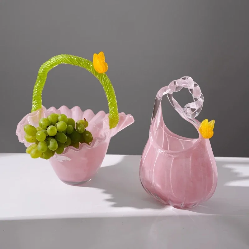 Pink Ripple Gradient Glass Vase Hydroponics Flower Pots Desk Decoration Flower Arrangement Crack Texture Vases Modern Home Decor