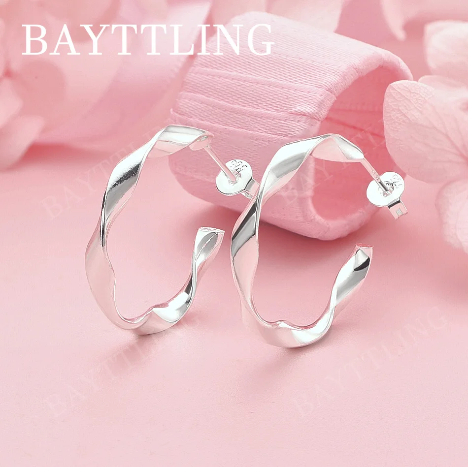 Luxurious 925 Sterling Silver Exquisite Twisted Round Stud Earrings for Women Fashion Party Accessories Wedding Jewelry