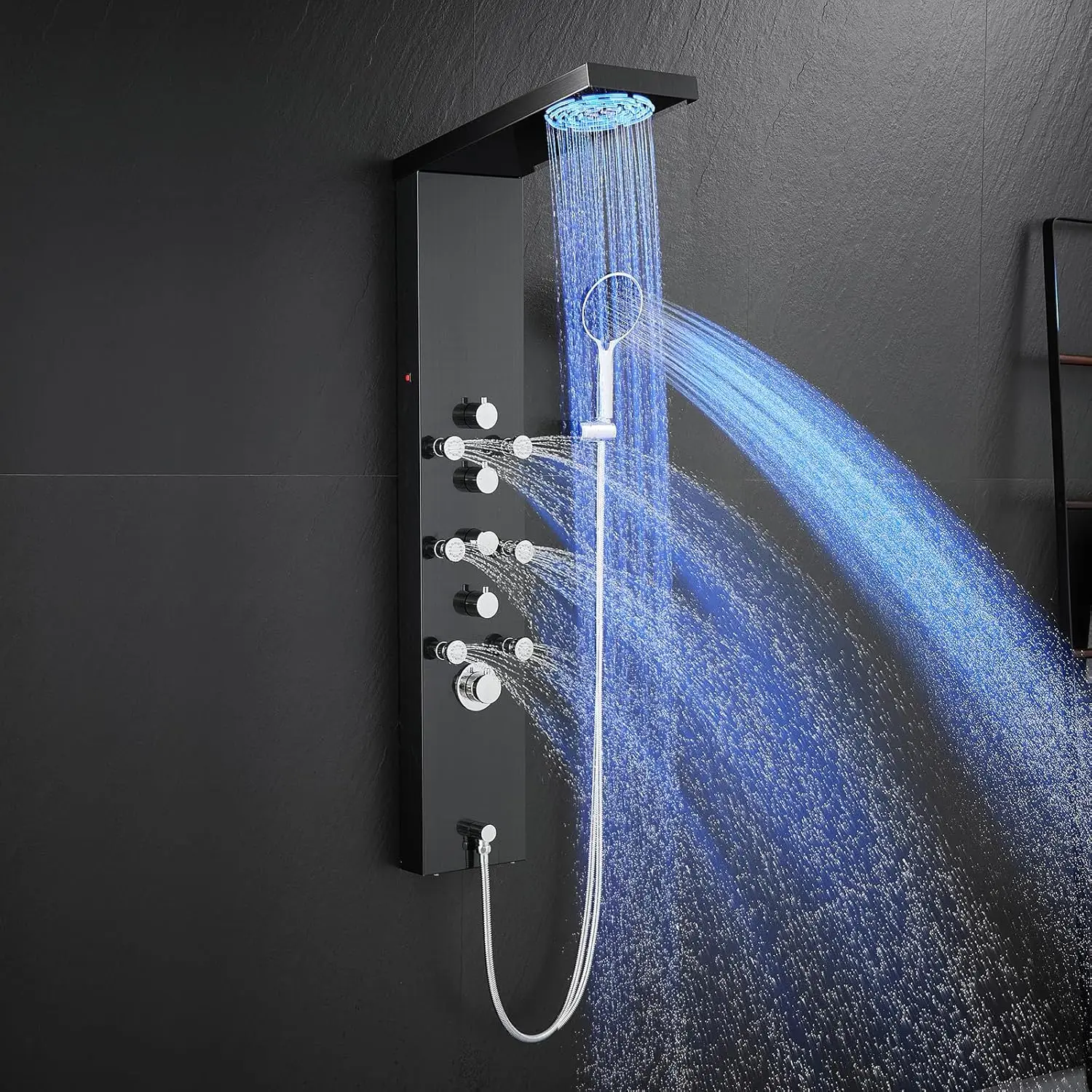 MENATT 4-in-1 LED Lights Stainless Steel Shower Panel with LED Rainfall Shower Head, Shower Panel Tower System with Body Massage