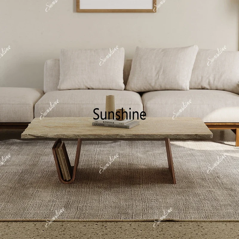 

YTravertine Modern Coffee Table Living Room Brown Nordic Center Side Table Luxury Stone Unique Mesa De Centro Sala Furniture