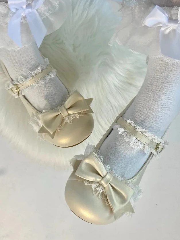

Original Versatile Lace Low-heeled Lolita Mary Jane Shoes Cute Round Toe Bow Single Shoes for Women Japanese JK Girl PU Shoes