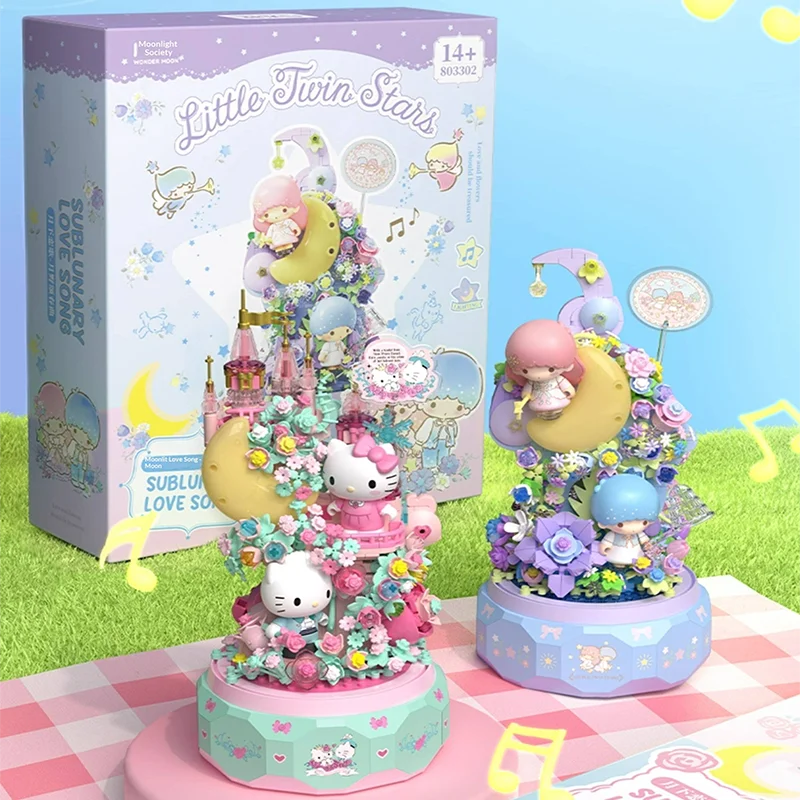 

Wonder Moon Sanrio Authorized Hello Kitty Music Box Building Blocks DIY Handmade Assembly Castle Themed Decorative Gift For Girl