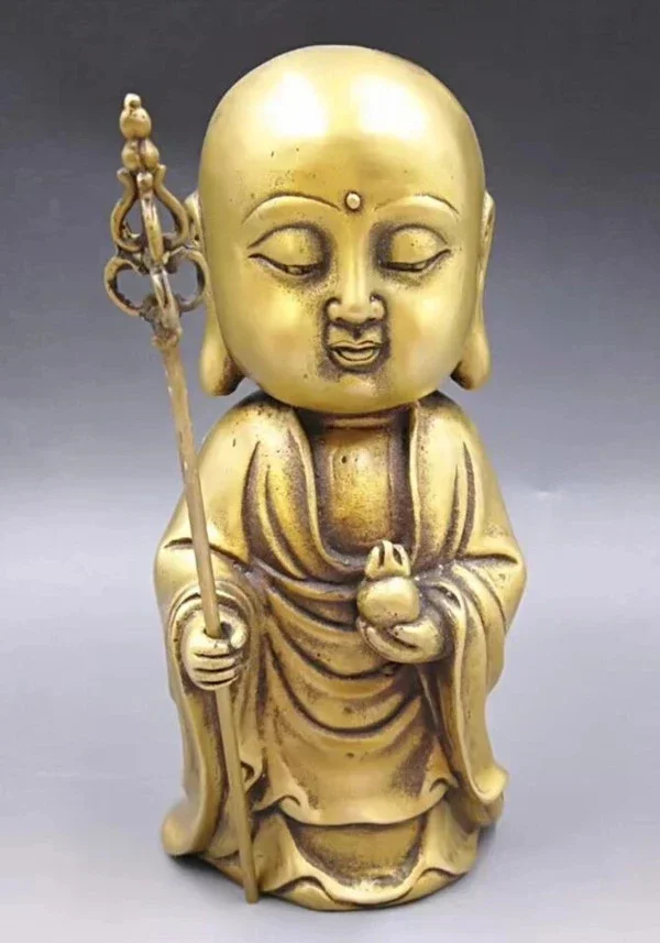 Chinese Hand Carved Brass Young Monk Buddha Statue