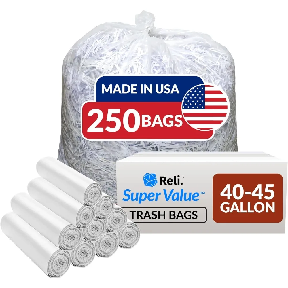 

SuperValue 40-45 Gallon Trash Bags 250 Count Heavy Duty Bulk Clear Multi-Use Garbage Bags