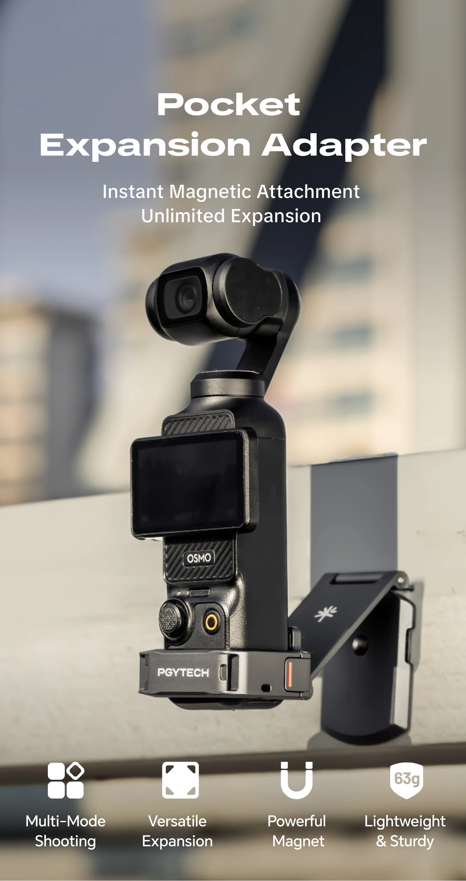 PGYTECH Magnetischer Erweiterungsadapter-Rahmen für DJI Osmo Pocket 3, Doppelt Faltbarer Ständer mit Arca-Swiss & Cold Shoe Halterung – Detail 1