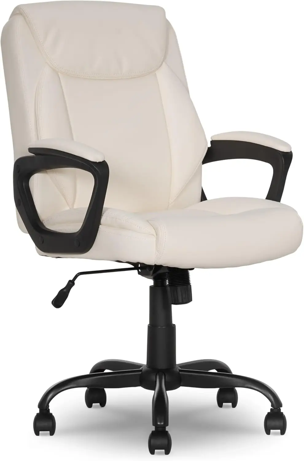 

Classic Puresoft PU Padded Mid-Back Adjustable Office Desk Chair with Armrest, Cream, 26"D x 23.75"W x 42"H