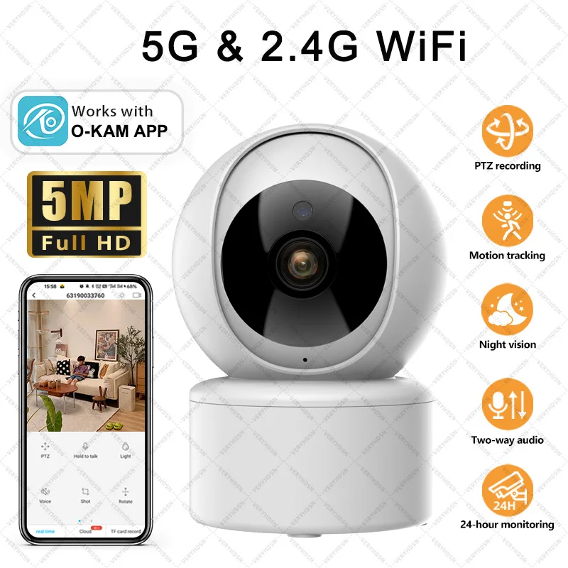 

5MP 5G WiFi Camera Home Indoor Wireless IP Surveillance Cameras AI Detect Automatic Tracking PTZ 8x Zoom CCTV Video Baby Monitor