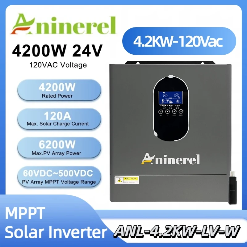 Aninerel 4.2KW 24V NEW 110-120V Hybrid Solar Inverter household Pure Sine Wave Inverter built-in 120A MPPT Charge Controller