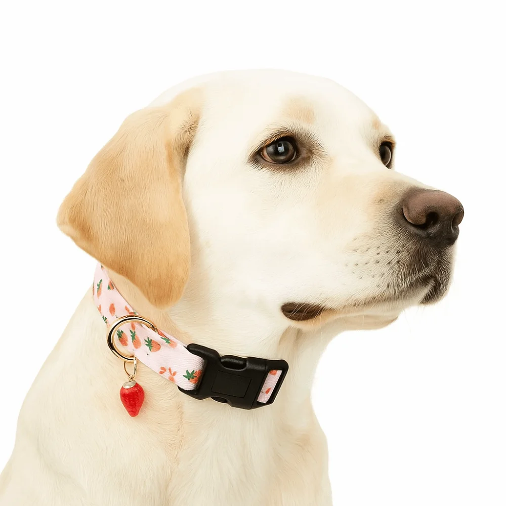Kalung Anjing Motif Buah Stroberi, Dapat Disesuaikan, Lembut, Bahan Poliester, Nyaman, Untuk Anjing Kecil