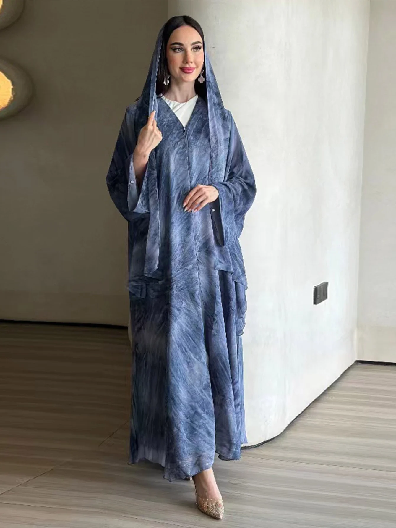 عباية عيد للنساء طقم وشاح كارديجان مطبوع فساتين إسلامية رمضان المغرب دبي جلابية قفطان فيستدوس رداء عربي طويل 2025