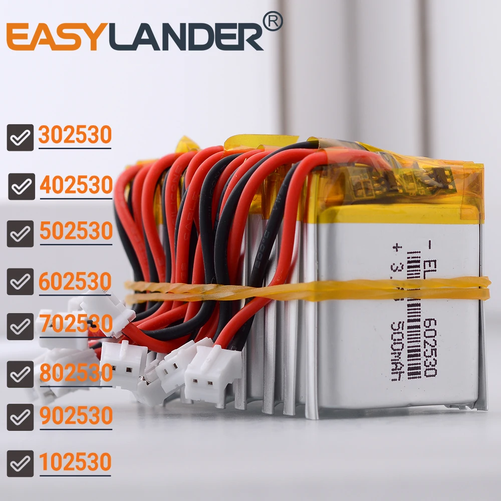10pcs/Lot JST2.0 2P 302530 3.7V 200mAh Rechargeable Li Polymer Li-ion Battery  402530 502530 602530 702530 802530 902530 102530