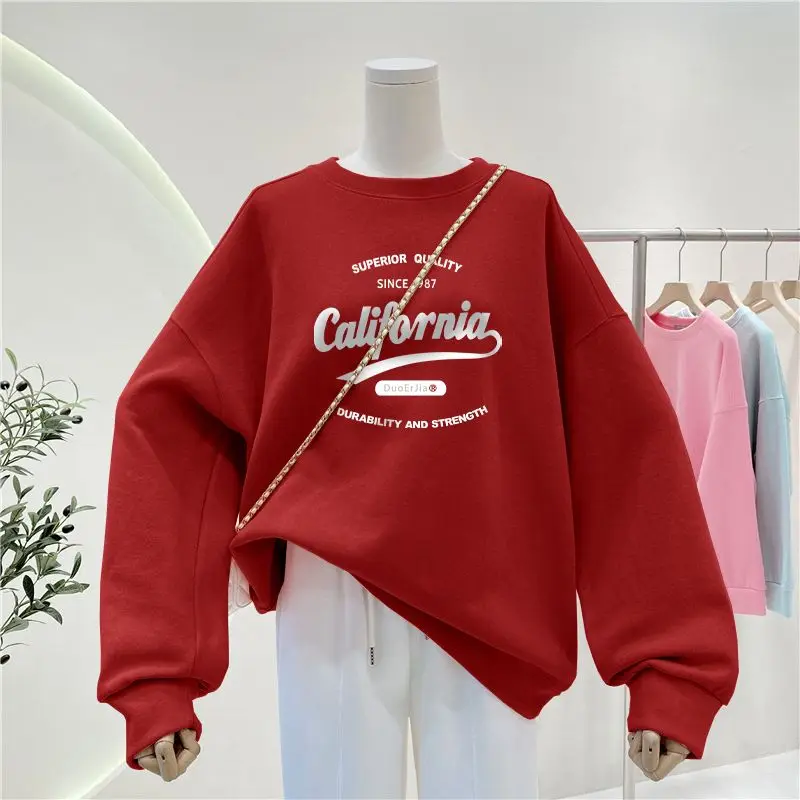 Women Clothing O-neck Loose Casual Hoodies Cartoon Printed Long Sleeve Sweatshirts Autumn Winter Fashion Thick Pullovers