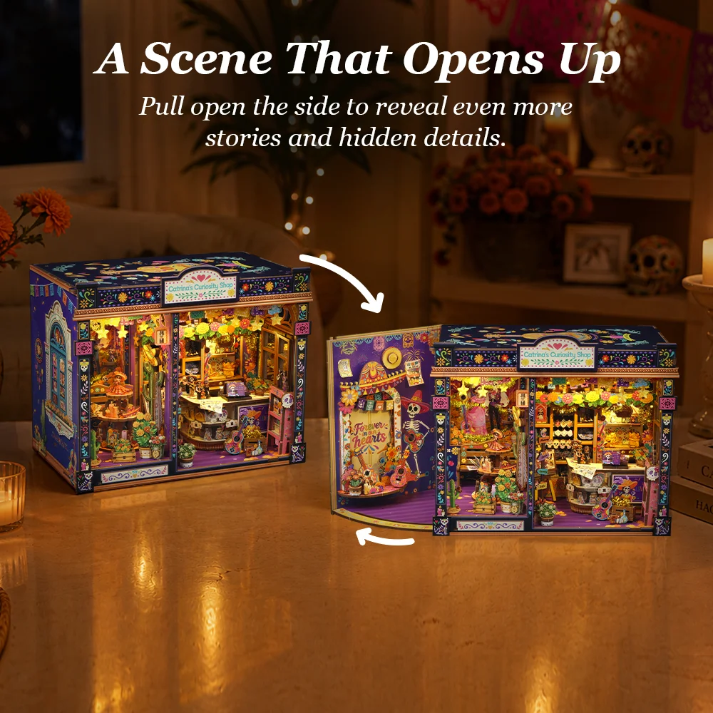 CUTEBEE Book Nook Kit 3D DIY Dollhouse with LED Light Bookshelf Insert Street Shop Series Miniature Model For Home Party Decor