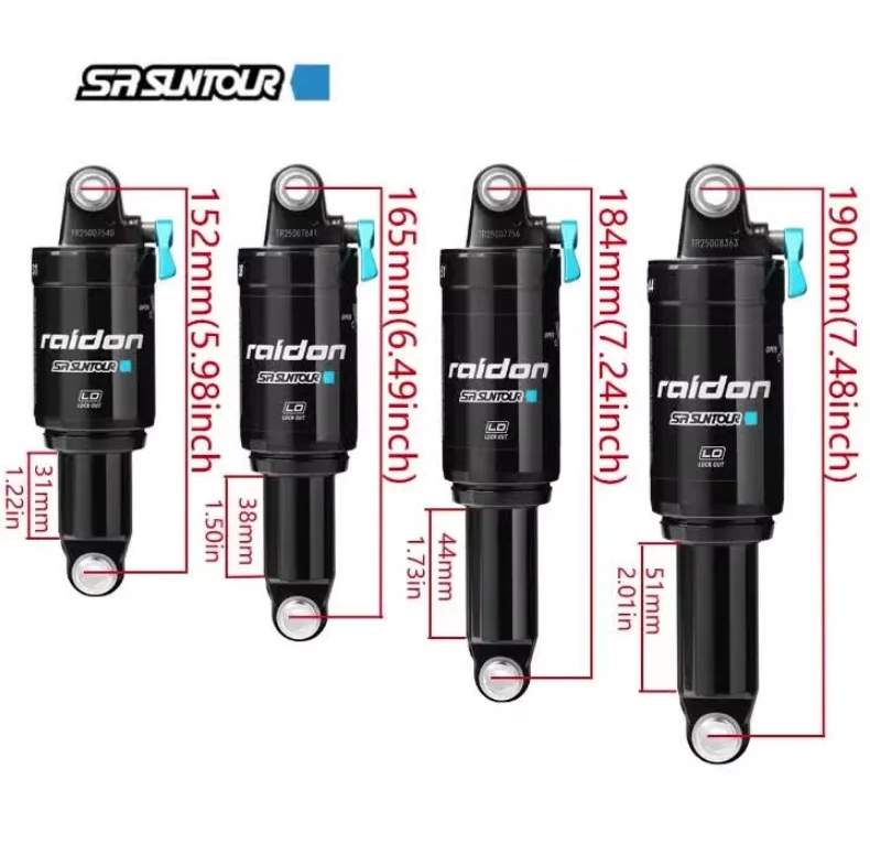 Amortiguadores SR SUNTOUR de 165 mm para bicicleta, 165/190/200 mm, presión de rebote, BMX, bicicleta de montaña, XC, suspensión de aire, más ligeros que DNM