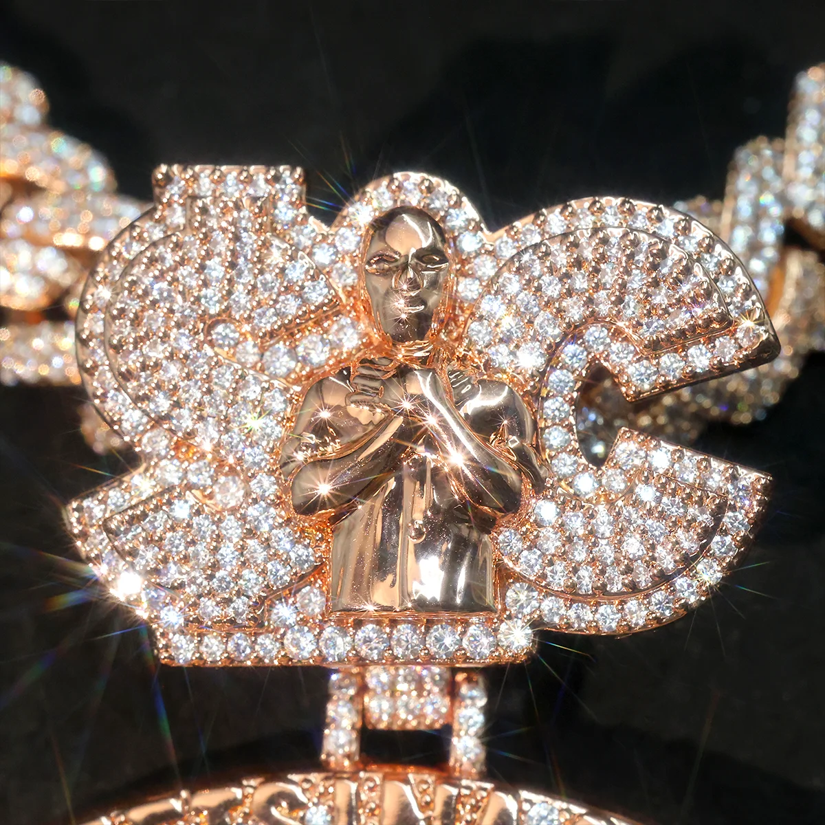 Hip Hop Pendant, Cuban Chain, Large NY Street Character, Rose Gold, Party Accessory, Hip Hop Jewelry, w/ Cert,Luxury Sparkling Anniversary Fine Jewelry Gifts for Men Women Couples Boys Girls Friends, Ship From US