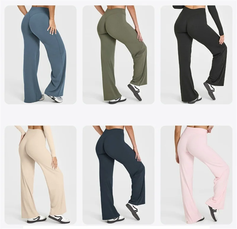 Solto esportes calças de yoga mulher perna larga calças retas mulheres treino ginásio correndo calças de fitness verão moda esportiva