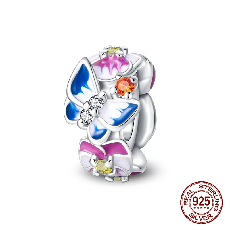 سلسلة الفراشة الملونة قلادة الخرز ، 925 الفضة ، السحر الخيال ، يناسب سوار باندورا الأصلي ، DIY بها بنفسك صنع المجوهرات ، والأزياء