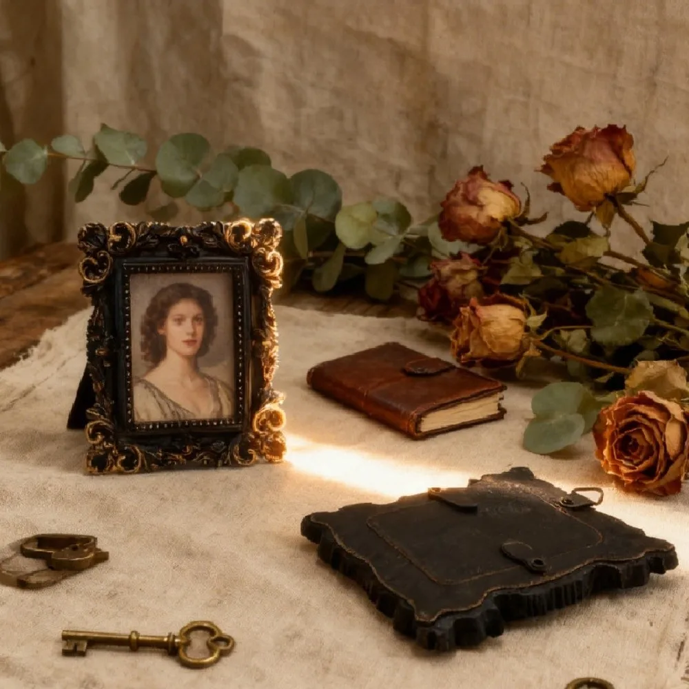 Creative Black Baroque Style Photo Frame Resin Goth Picture Frame Ornaments Mini Antique Photo Display Holders Living Room