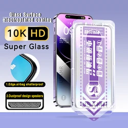 10K Airbag Edge Electroplated Glass For iPhone 15 14 13 12 11 Pro Max XS X XR Screen Protector Comes With Precision installer