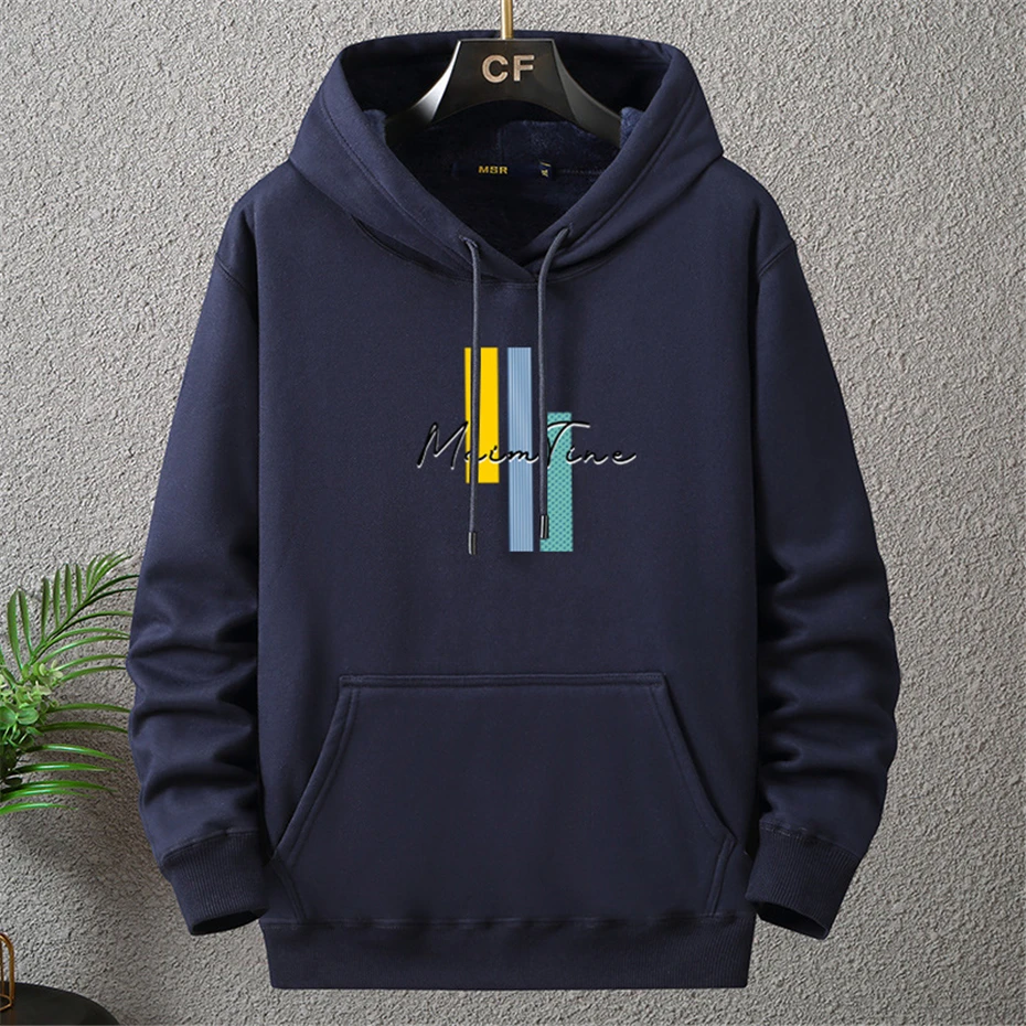 Autumn Winter Thick Fleece Hoodie Men 12XL 10XL Plus Size Hoodies Male Print Hooded Pullover Big Size 12XL Loose Hoodies Blue