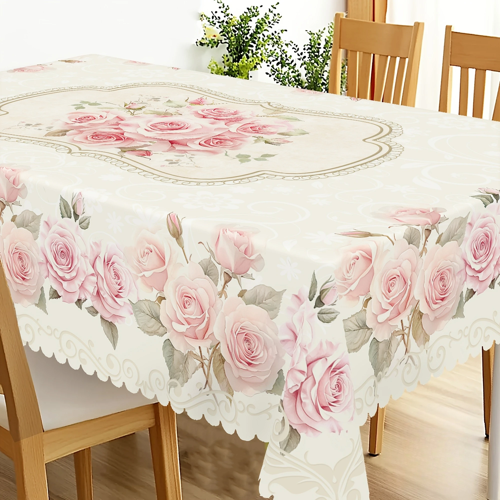 Pink Rose Floral Rectangle Tablecloth Wedding Party Decor Spring Flowers Kitchen Dining Table Cloth Mother's Day Gift Home Decor
