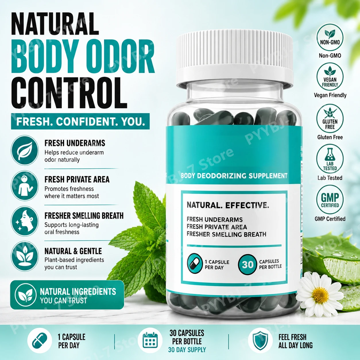 Organic Parsley & Peppermint Leaf Capsules, Vegan Plant Based Herbal Supplement, Daily Wellness for Men & Women, 30 Count