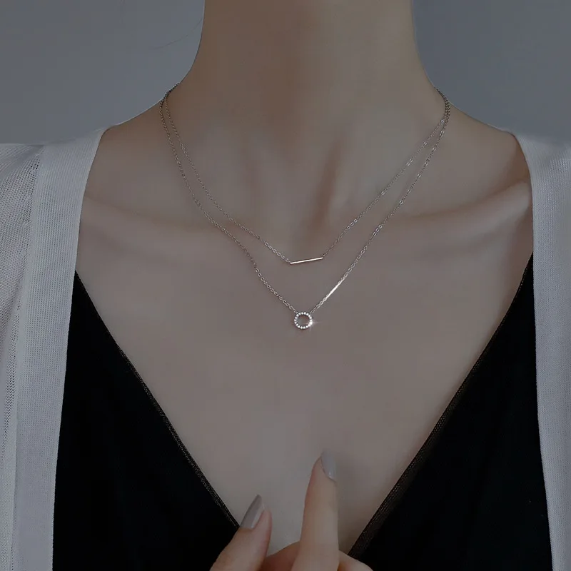 925 Sterling Silver Female Geometric Double Necklace Clavicle Chain Pendant for Women Wedding Party Gift Fine Jewelry Accessorie