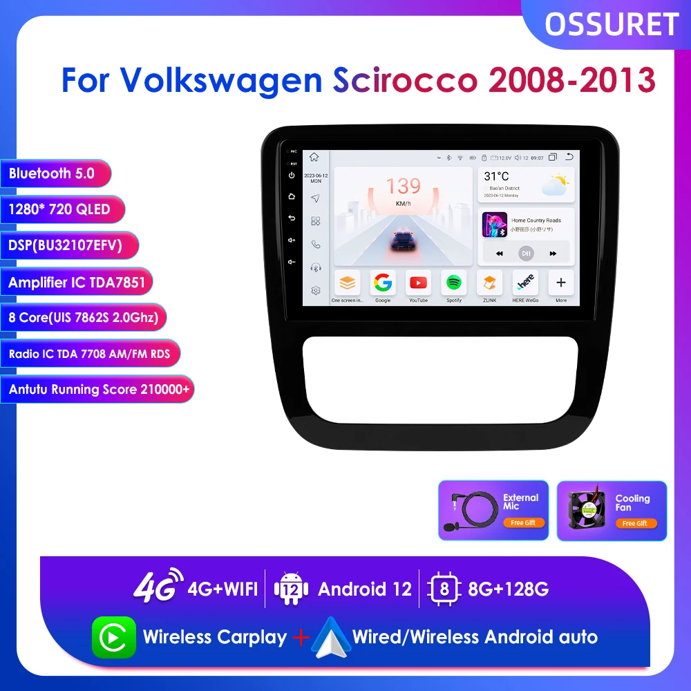 

9" Car Radio for Volkswagen Scirocco 2008 - 2013 Android Multimedia Wireless Carplay GPS Navigation BT Stereo RDS 4G DSP FM 2din