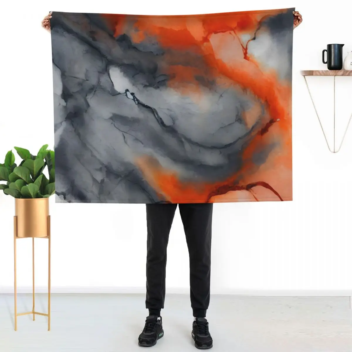 Ethereal Water Muted Grey & Bright Orange Abstract Art Throw Blanket Flannel Thermal Summer Thin funny gift Blankets