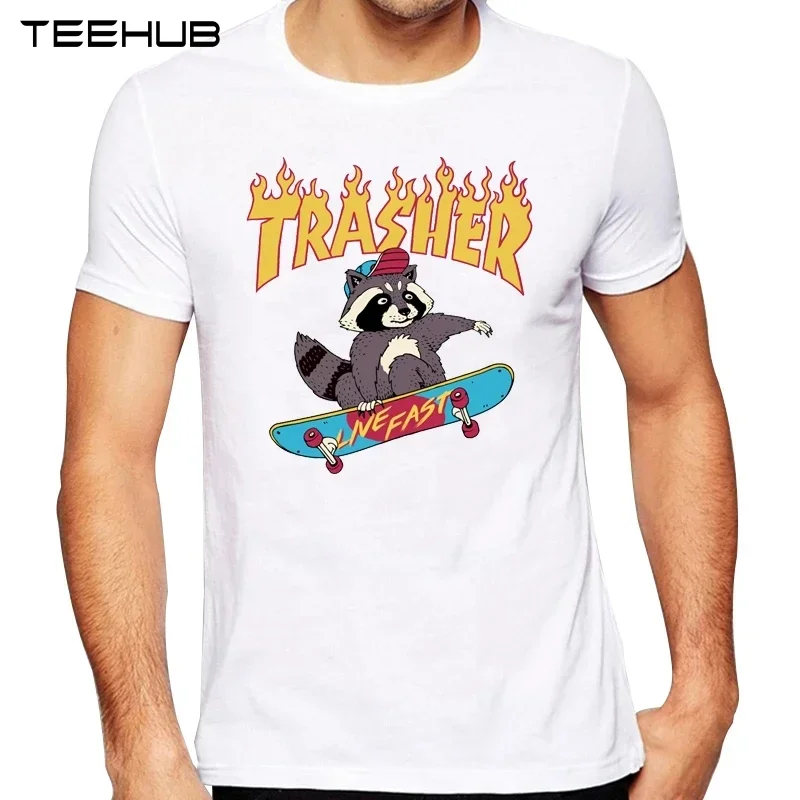 Teeshub Men's Short Sleeve T-Shirt, Cool Printed Tops, Hipster Tee Shirts, Skateboard, Trasher Design, New Fashion