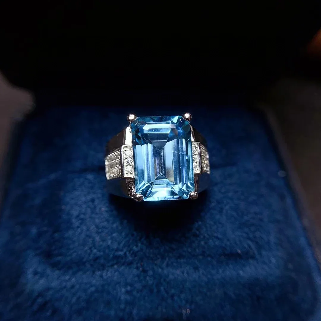 Anillo de lujo para hombre para fiesta, anillo de topacio Natural de 10x14mm para hombre, joyería de topacio de grado VVS de 5ct