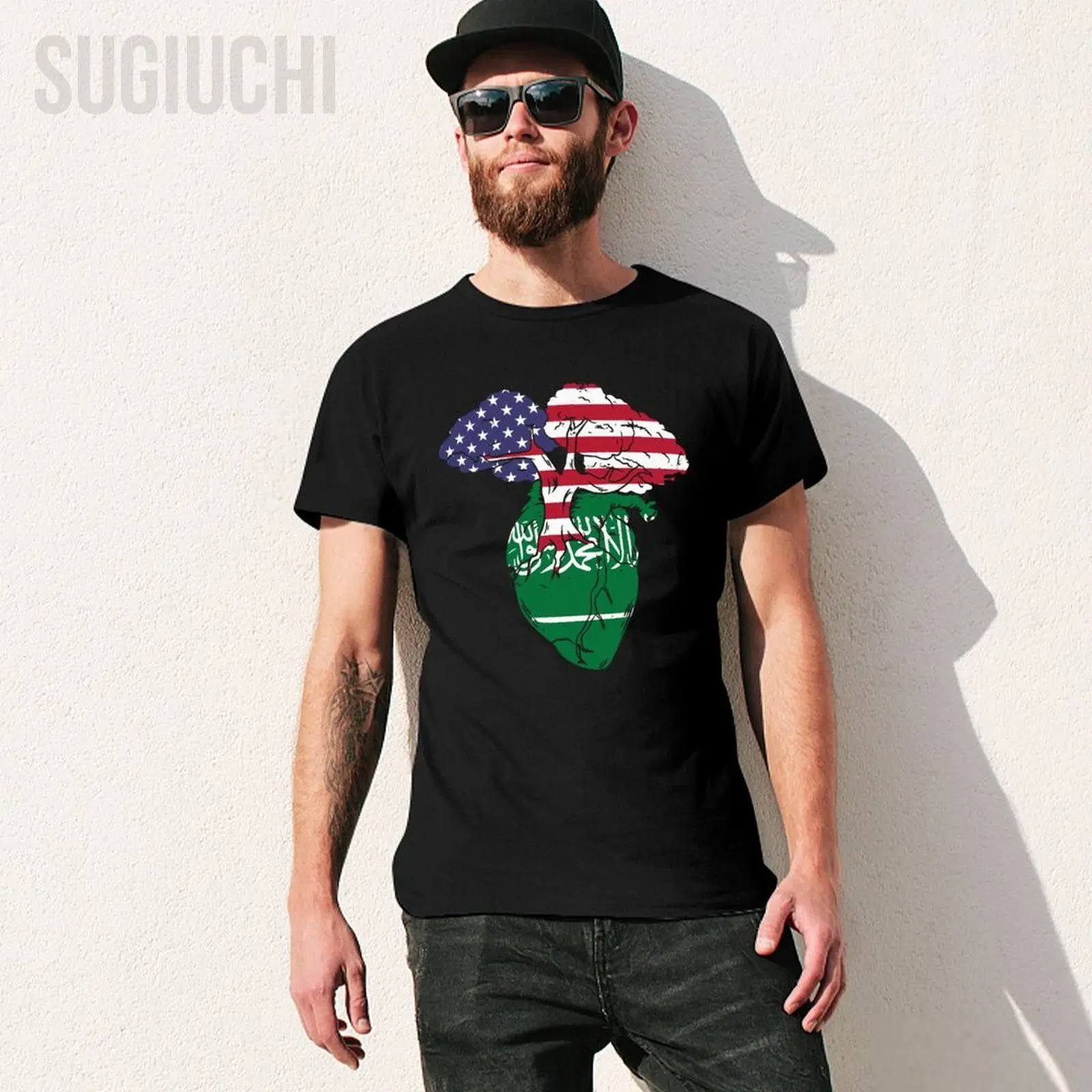 Men Short T-Shirt Saudi Arabia  Flag American Heart Tshirt Tees O-neck T Shirts Women Boys 100% Cotton Unisex Nation All Seasons