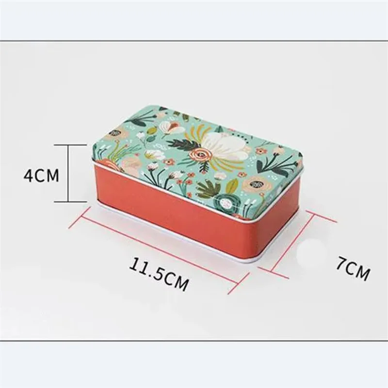 6 Pieces Random Color Rectangle Tin Box Document Invoice Sticker Headset Hand Account Card Storage Box Floral Pattern Candy Box