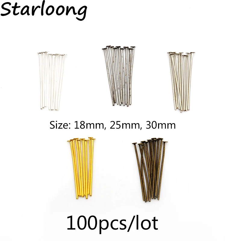 

100pcs/lot 18mm 25mm 30mm Jewelry Making DIY Findings components Silver Gold-color antique bronze rhodium Head Pins Needles