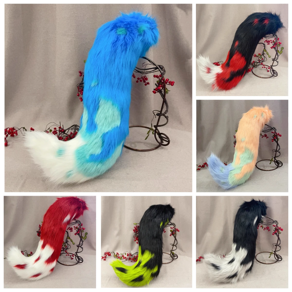 

New Hand Made Work Halloween Blond Red Wolves Ears Hairhoop Headwear Tail Black Green Costume Accessories Custom Made Props