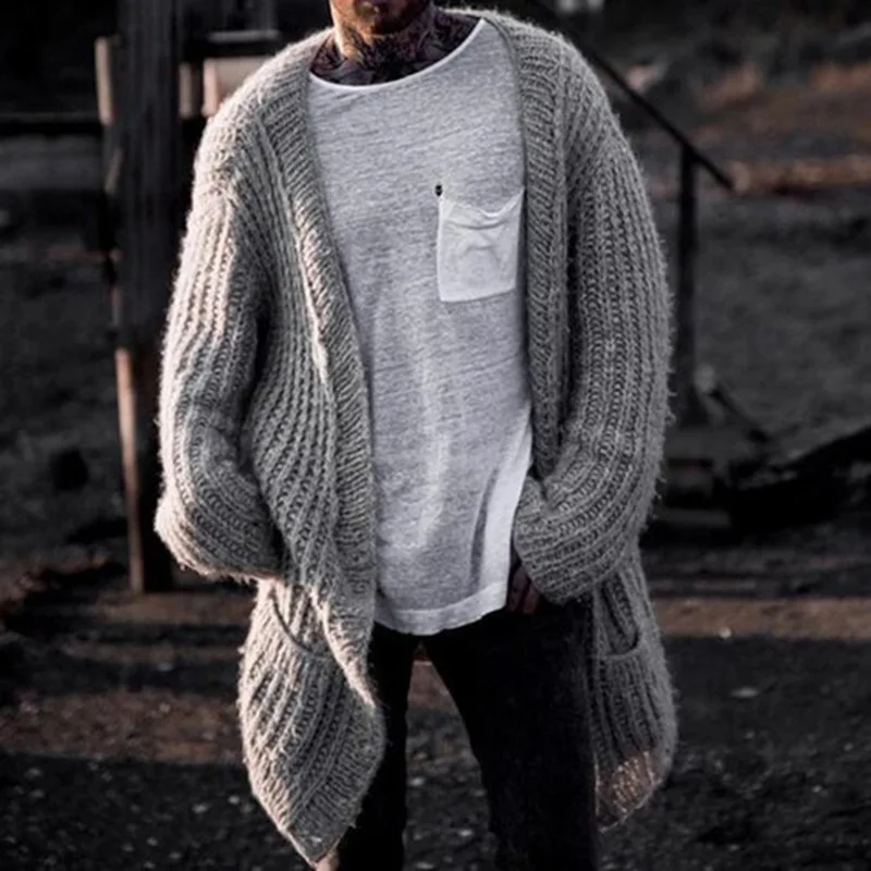 

Men's Thi Needle Open Cardigan Sweater Casual Loose Fit V-Ne Pure Color Spring Autumn Faion Urban Sle Long Sve