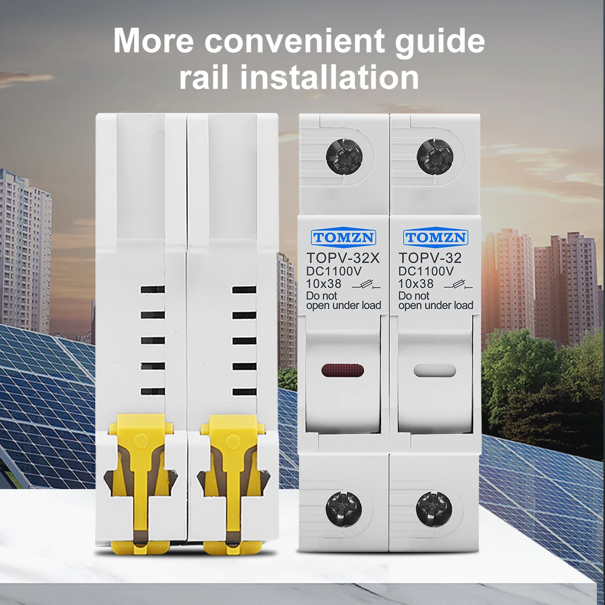 TOMZN One Set DC Fuse Holder 10*38mm High Voltage Solar PV 1100V TOPV-30 Base Photovoltaic System Protection Protector gpV