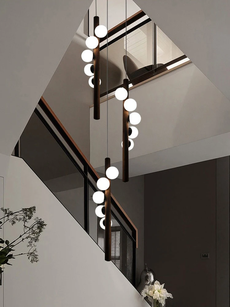 Post Modern Glass Cylinder Chandelier Long Ceiling Pendant Lamp For Staircase Bedroom Living Room Loft Villa