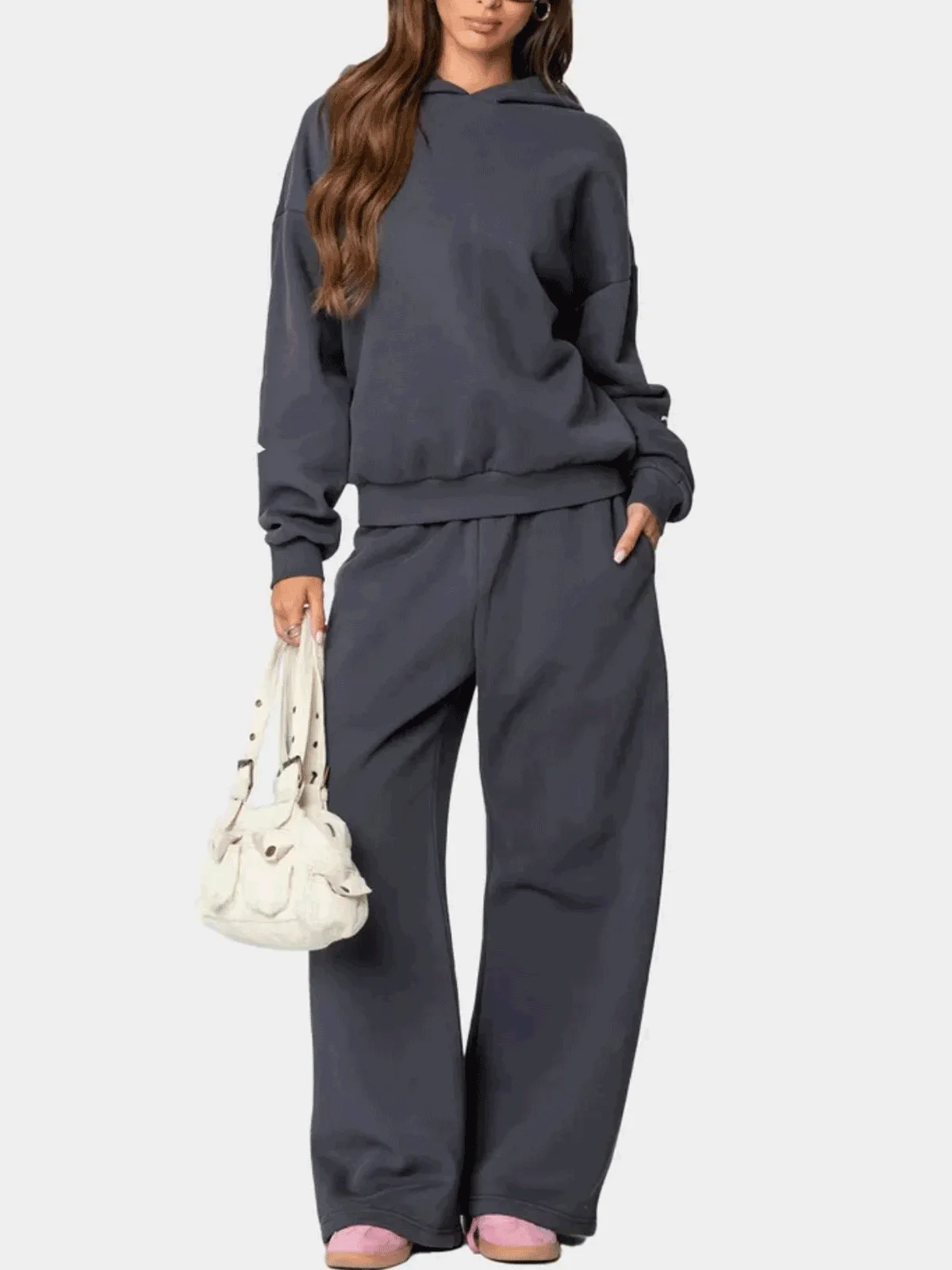 

Женский спортивный костюм, осенняя мода, теплые толстовки с капюшоном, комплект из двух предметов, однотонные повседневные пуловеры с капюшоном большого размера, комплекты с длинными брюками