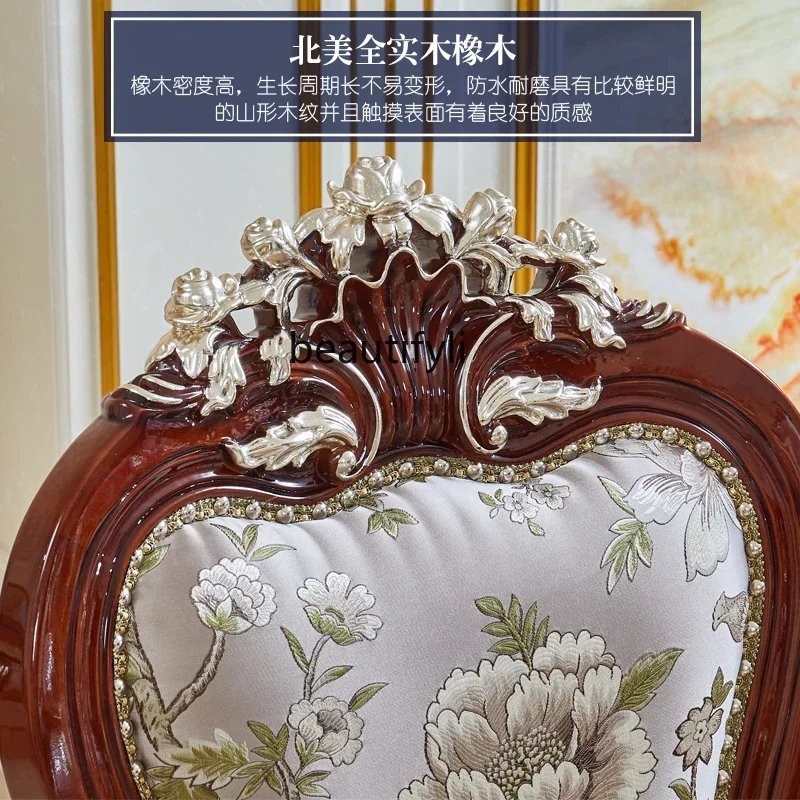 B178 First layer leather dining chair American retro back chair solid wood home embroidery study chair