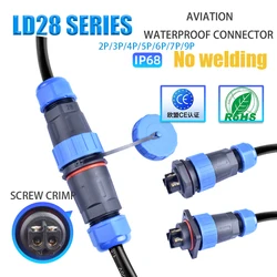 LD28 IP68 Waterproof Connector Aviation Plug Square/Back Nut/Docking 2 3 4 5 6 7 9 P Screw Crimping Without Welding Connector