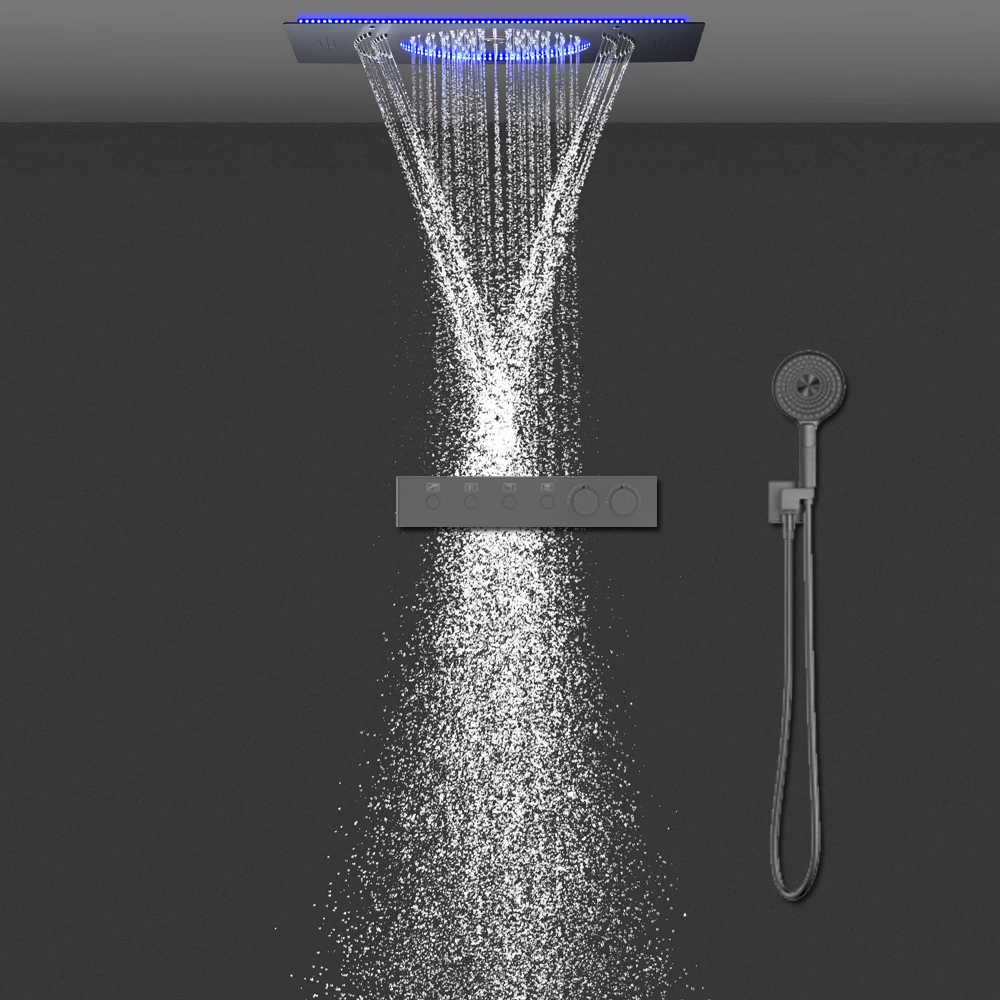 Music Shower System Rain Column Waterfall LED Thermostatic Shower Panel 60 x 33 cm