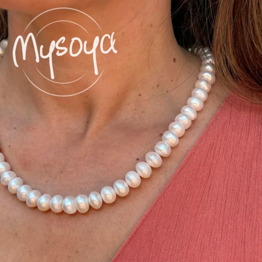 

MYSOYA 11-12 мм ожерелье из натурального белого пресноводного жемчуга с подарочной коробкой на день рождения, свадьбу, рождественские украшения, подарок для женщин и мужчин