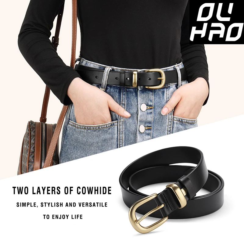 New Versatile Top Layer Cowhide Belt For Women Simple Metal Pin Buckle Women\'s Jeans Suit Pants Belt Luxury Brand Design