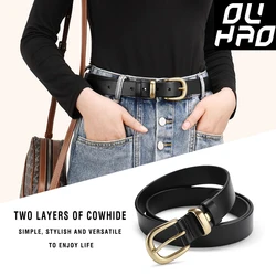 New Versatile Top Layer Cowhide Belt For Women Simple Metal Pin Buckle Women's Jeans Suit Pants Belt Luxury Brand Design