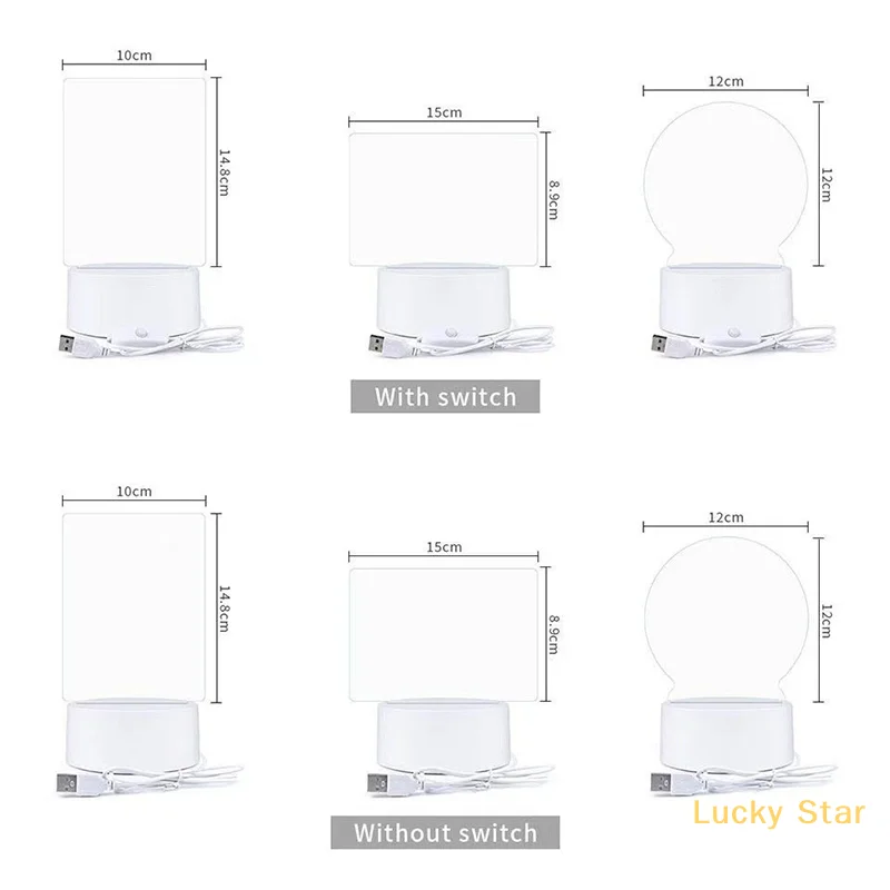 1 PC 3D Night Light DIY Writing Board Acrylic Intelligent White Base With Handwriting Pen Message Board Creative Gift Transparen