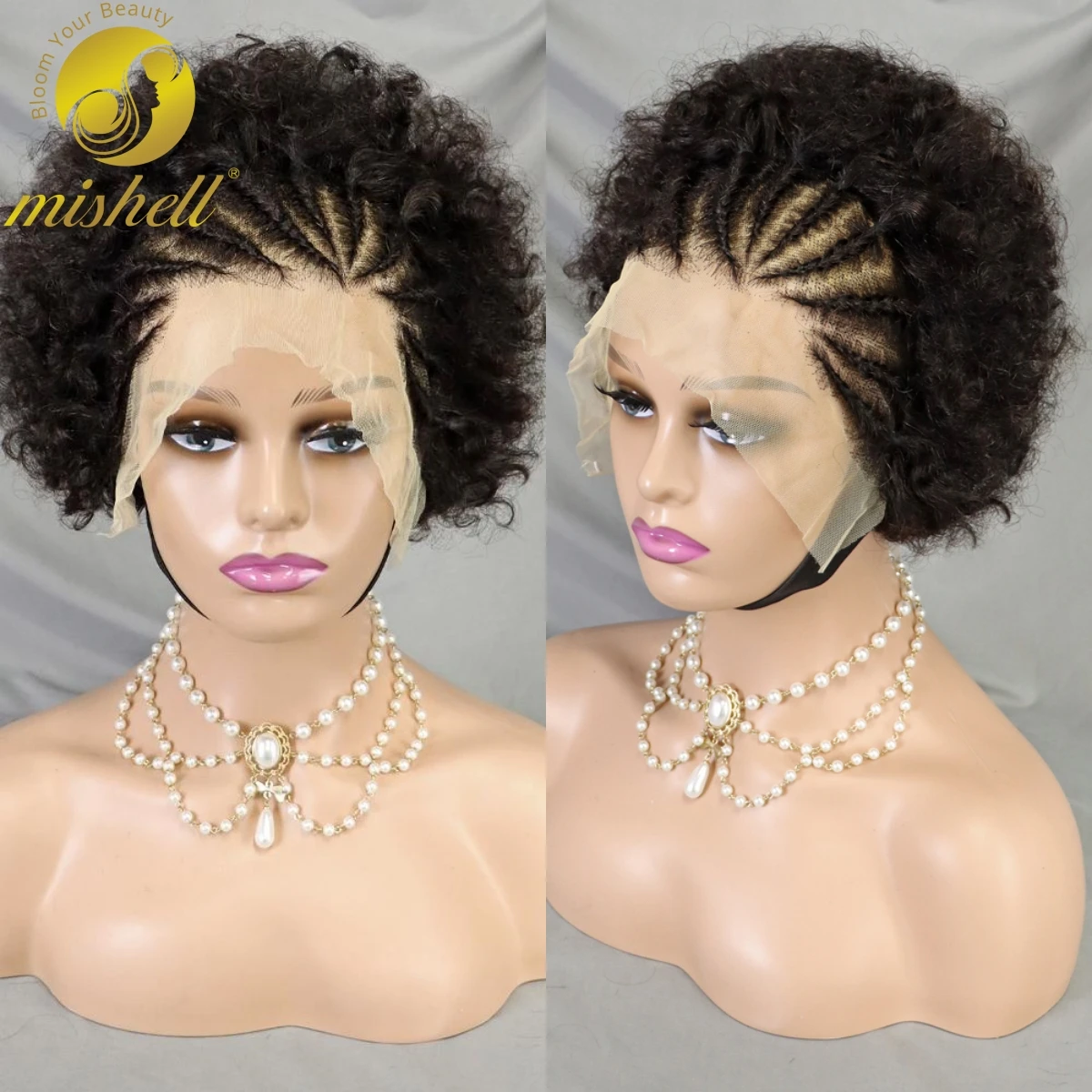 

Natural Color Afro Kinky Curly 200% Density Human Hair Wigs With Braids 13x4 Transparent Lace Bouncy Curly Bob Wigs Preplucked